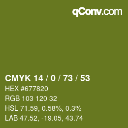 Color code: CMYK 14 / 0 / 73 / 53 | qconv.com