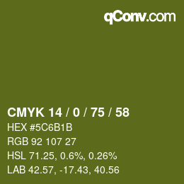 Color code: CMYK 14 / 0 / 75 / 58 | qconv.com