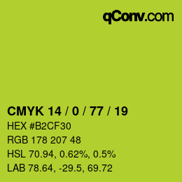 Color code: CMYK 14 / 0 / 77 / 19 | qconv.com