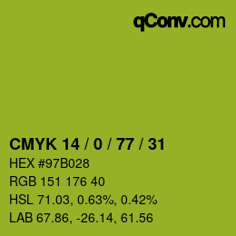 Farbcode: CMYK 14 / 0 / 77 / 31 | qconv.com