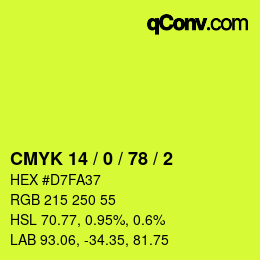 颜色代码: CMYK 14 / 0 / 78 / 2 | qconv.com