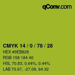 Color code: CMYK 14 / 0 / 78 / 28 | qconv.com