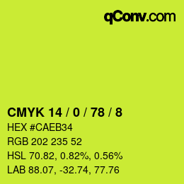 カラーコード: CMYK 14 / 0 / 78 / 8 | qconv.com