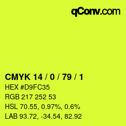颜色代码: CMYK 14 / 0 / 79 / 1 | qconv.com