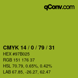 カラーコード: CMYK 14 / 0 / 79 / 31 | qconv.com