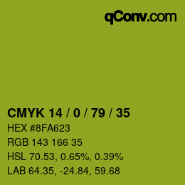 Color code: CMYK 14 / 0 / 79 / 35 | qconv.com