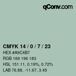 颜色代码: CMYK 14 / 0 / 7 / 23 | qconv.com