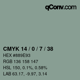 カラーコード: CMYK 14 / 0 / 7 / 38 | qconv.com
