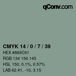 カラーコード: CMYK 14 / 0 / 7 / 39 | qconv.com