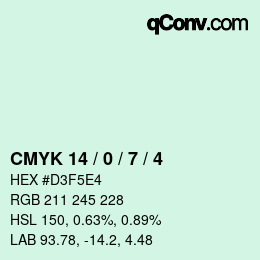 カラーコード: CMYK 14 / 0 / 7 / 4 | qconv.com
