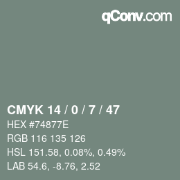 Color code: CMYK 14 / 0 / 7 / 47 | qconv.com