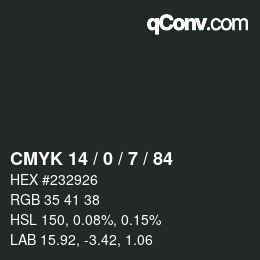 カラーコード: CMYK 14 / 0 / 7 / 84 | qconv.com