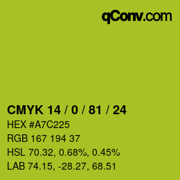 Color code: CMYK 14 / 0 / 81 / 24 | qconv.com
