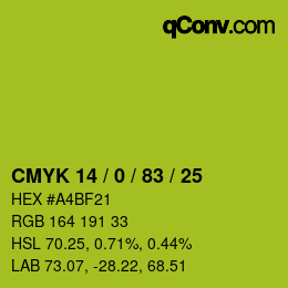 カラーコード: CMYK 14 / 0 / 83 / 25 | qconv.com