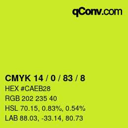 カラーコード: CMYK 14 / 0 / 83 / 8 | qconv.com