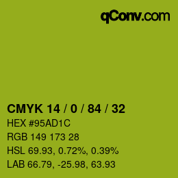 カラーコード: CMYK 14 / 0 / 84 / 32 | qconv.com