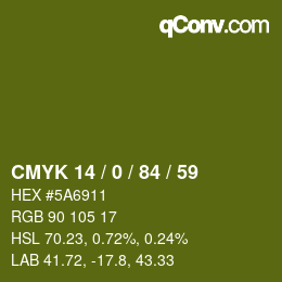 カラーコード: CMYK 14 / 0 / 84 / 59 | qconv.com