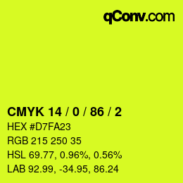颜色代码: CMYK 14 / 0 / 86 / 2 | qconv.com