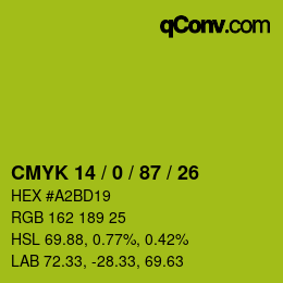 Color code: CMYK 14 / 0 / 87 / 26 | qconv.com