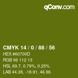 Código de color: CMYK 14 / 0 / 88 / 56 | qconv.com