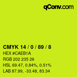 Color code: CMYK 14 / 0 / 89 / 8 | qconv.com