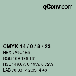 カラーコード: CMYK 14 / 0 / 8 / 23 | qconv.com