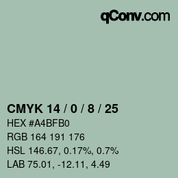 カラーコード: CMYK 14 / 0 / 8 / 25 | qconv.com