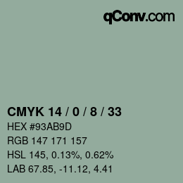 カラーコード: CMYK 14 / 0 / 8 / 33 | qconv.com
