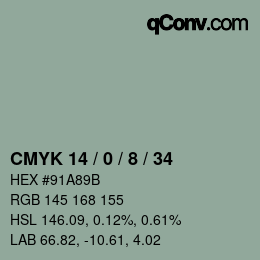 カラーコード: CMYK 14 / 0 / 8 / 34 | qconv.com