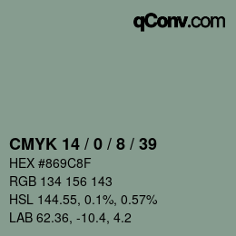 Color code: CMYK 14 / 0 / 8 / 39 | qconv.com