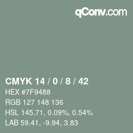 Color code: CMYK 14 / 0 / 8 / 42 | qconv.com