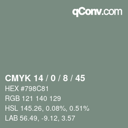 颜色代码: CMYK 14 / 0 / 8 / 45 | qconv.com
