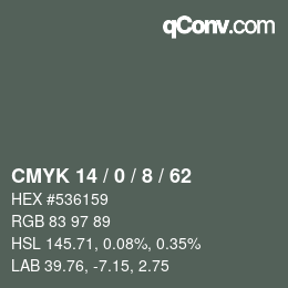 Color code: CMYK 14 / 0 / 8 / 62 | qconv.com