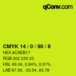 カラーコード: CMYK 14 / 0 / 90 / 8 | qconv.com