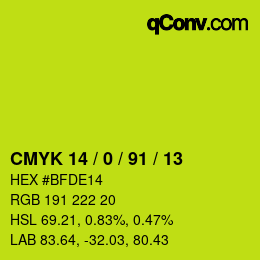 カラーコード: CMYK 14 / 0 / 91 / 13 | qconv.com