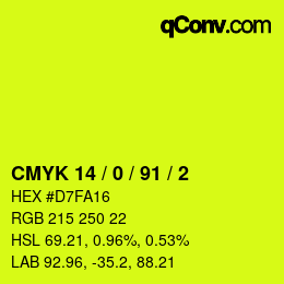 カラーコード: CMYK 14 / 0 / 91 / 2 | qconv.com