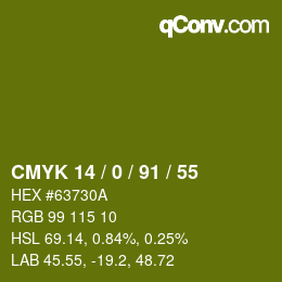 Color code: CMYK 14 / 0 / 91 / 55 | qconv.com