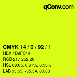 カラーコード: CMYK 14 / 0 / 92 / 1 | qconv.com