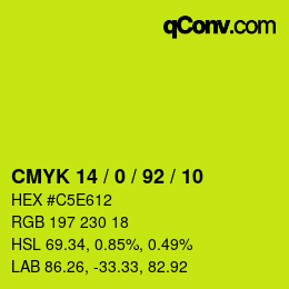 カラーコード: CMYK 14 / 0 / 92 / 10 | qconv.com