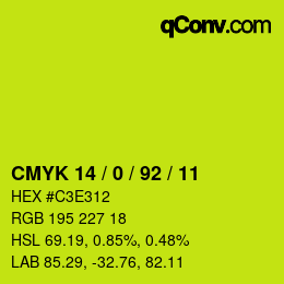 カラーコード: CMYK 14 / 0 / 92 / 11 | qconv.com