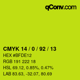 カラーコード: CMYK 14 / 0 / 92 / 13 | qconv.com