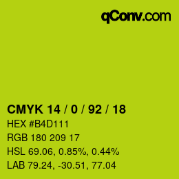 カラーコード: CMYK 14 / 0 / 92 / 18 | qconv.com