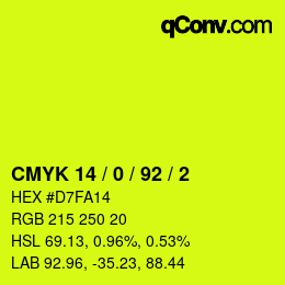 カラーコード: CMYK 14 / 0 / 92 / 2 | qconv.com