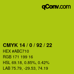 カラーコード: CMYK 14 / 0 / 92 / 22 | qconv.com