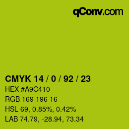 Farbcode: CMYK 14 / 0 / 92 / 23 | qconv.com