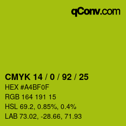 カラーコード: CMYK 14 / 0 / 92 / 25 | qconv.com