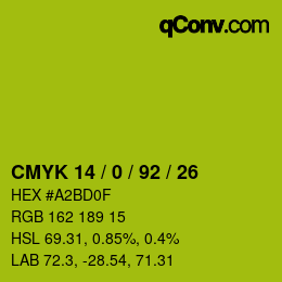 Color code: CMYK 14 / 0 / 92 / 26 | qconv.com