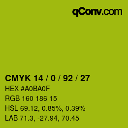 颜色代码: CMYK 14 / 0 / 92 / 27 | qconv.com