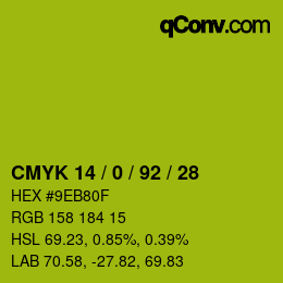 颜色代码: CMYK 14 / 0 / 92 / 28 | qconv.com