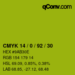 カラーコード: CMYK 14 / 0 / 92 / 30 | qconv.com